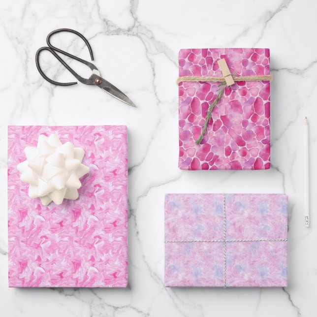 Rosa Abstraktes Trio Geschenkpapier Set (Vorderseite)