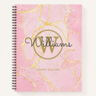 Rosa Achat-Geode Gold-Monogramm Schrift Notizbuch
