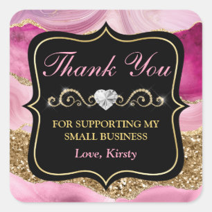 Rosa Achat-Geoden-Scheiben & Gold Kleines Unterneh Quadratischer Aufkleber