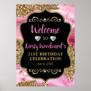 Rosa Achat Geoden Scheiben und Gold Glitter Geburt Poster