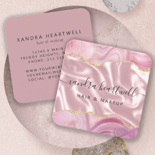 Rosa Achat Gold Glitter Luxus abgerundete Ecken Quadratische Visitenkarte