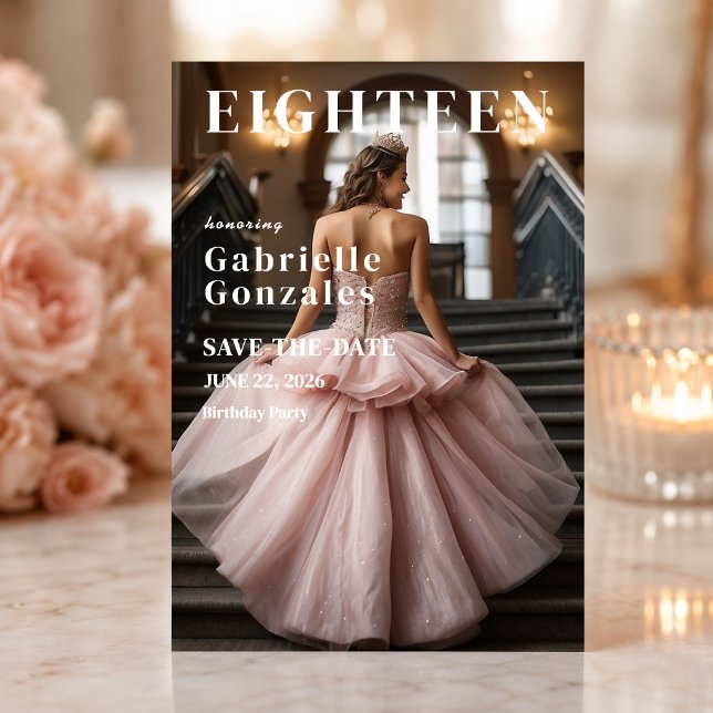 Rosa Achtzehnter Save The Date (Elegant blush pink save the date featuring a glamorous sweet eighteen celebration.)
