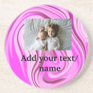 Rosa Acryl-Gussmarmor füge deinen Text hinzu Foto Getränkeuntersetzer