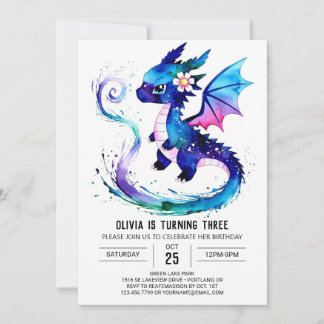 Rosa Adorable Dragon Digital Girl Geburtstag Einladung