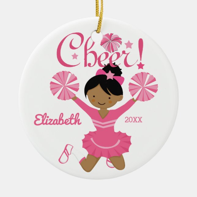 Rosa Afroamerikaner-Cheerleader-Verzierung Keramik Ornament (Vorne)