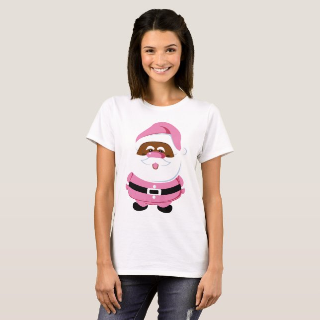 Rosa afroamerikanischer schwarzer Weihnachtsmann W T-Shirt (Vorne ganz)