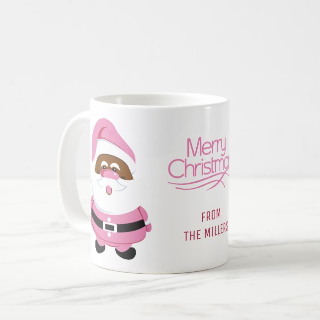 Rosa afroamerikanischer Weihnachtsmann Frohe Weihn Kaffeetasse (Vorderseite Links)