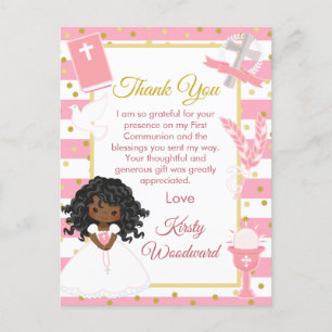 Rosa afroamerikanisches Mädchen Erste Kommunion Postkarte