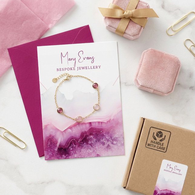 Rosa agate Halskette Display-Karte (Pink agate necklace display card.)
