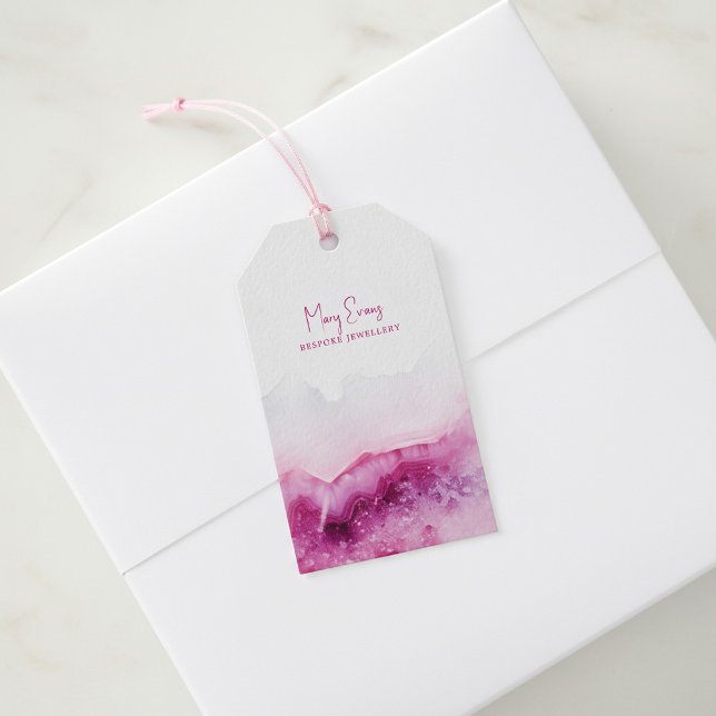 Rosa agate Halskette Display-Karte Geschenkanhänger (Pink agate necklace display card gift tags.)