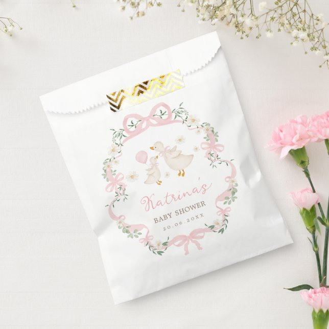 Rosa Albern Gänse Coquette Bow Girl Babydusche Geschenktütchen (Versiegelt)