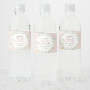 Rosa Albern Gänse Floral Gingham Wasserflaschenetikett