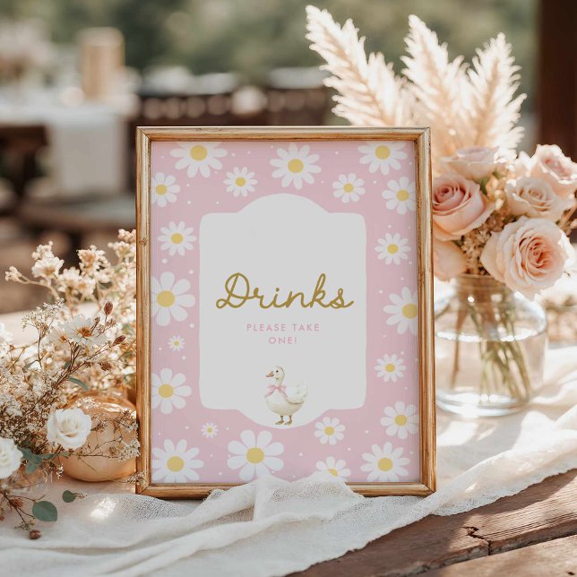 Rosa Albern Gänse und Daisy Drink Bar Sign Poster (Pink Silly Goose Girl Baby Shower Drinks sign)