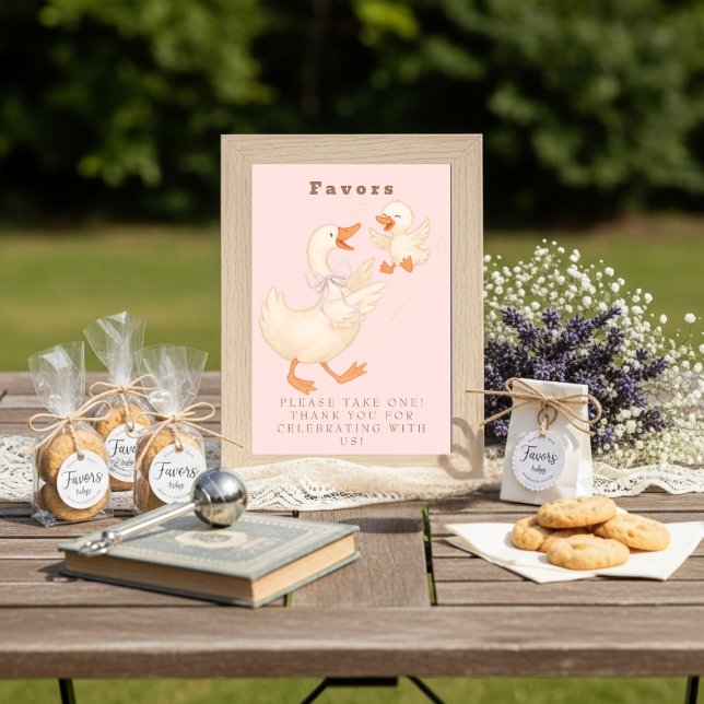 Rosa Alberner Gans Gefallen Tischschild Einladung (Pink Silly Goose Favor Table Sign)