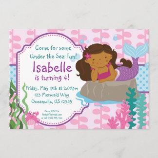 Rosa Algen und Blue Polka Dots Mermaid Geburtstag Einladung