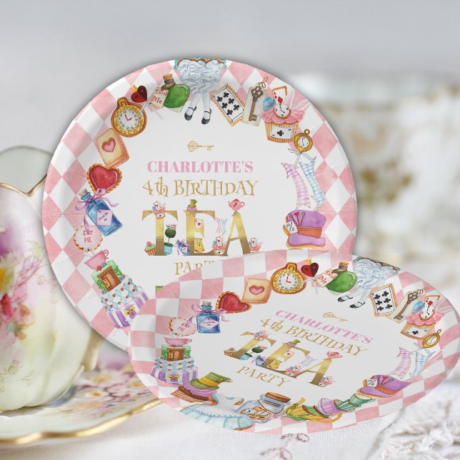 Rosa Alice im Wunderland 4. Geburtstag   Pappteller (Von Creator hochgeladen)