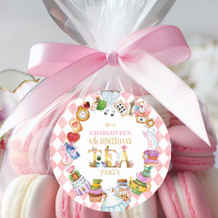 Rosa Alice im Wunderland 4. Geburtstag Runder Aufkleber