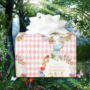 Rosa Alice im Wunderland 5. Geburtstag Geschenkpapier