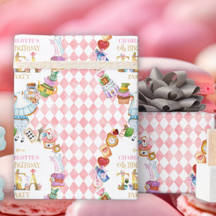 Rosa Alice im Wunderland 6. Geburtstag Geschenkpapier