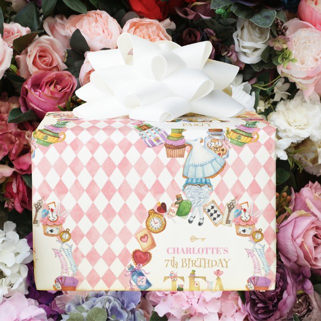 Rosa Alice im Wunderland 7. Geburtstag   Geschenkpapier (Von Creator hochgeladen)