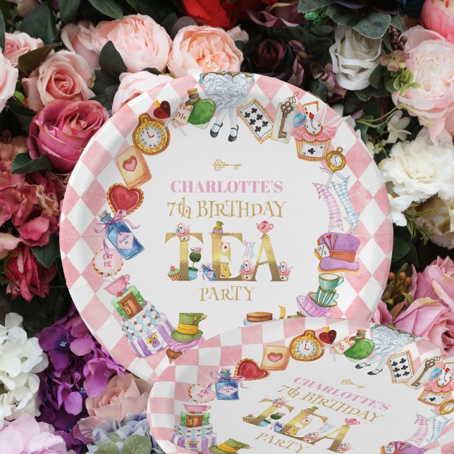 Rosa Alice im Wunderland 7. Geburtstag   Pappteller (Von Creator hochgeladen)