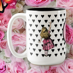 Rosa Alice im Wunderland Schwarzes Herzgetränk Zweifarbige Tasse
