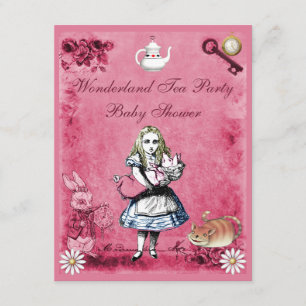 Rosa Alice im Wunderland Tea Party Babydusche Einladung