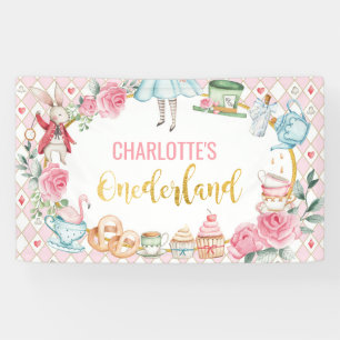 Rosa Alice in Onederland 1. Geburtstag Hintergrund Banner