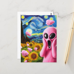 Rosa Alien Fine Art Parody Postkarte