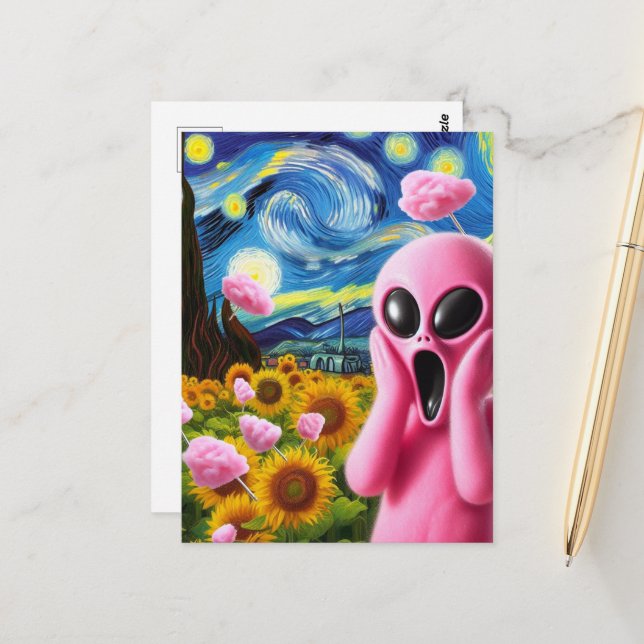Rosa Alien Fine Art Parody Postkarte (Vorderseite/Rückseite Beispiel)