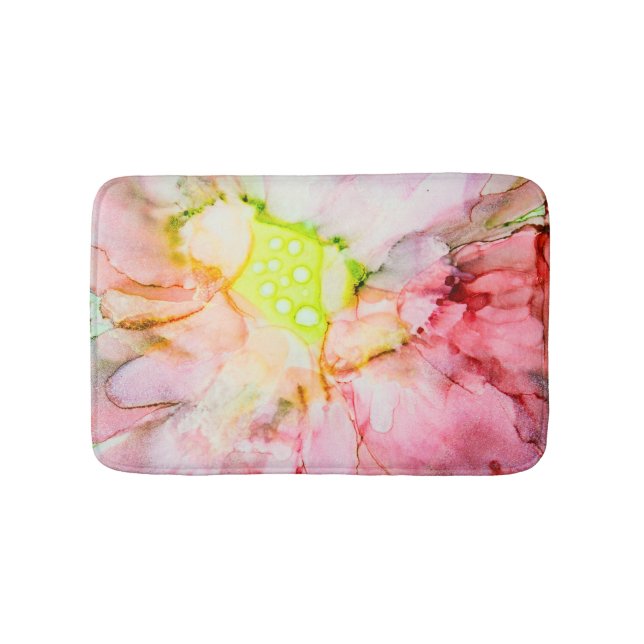 Rosa Alkohol Tinte Abstrakte Blume Badematte (Vorderseite)