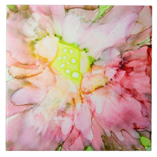Rosa Alkohol Tinte Abstrakte Blume Fliese
