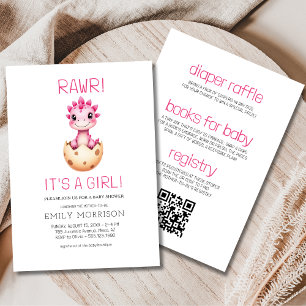 Rosa All-in-One It's a Girl Dinosaur Baby Shower-E Einladung