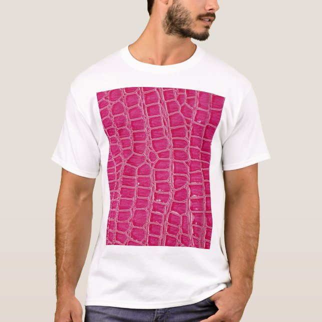 Rosa Alligator Gemusterte Textur T-Shirt (Vorderseite)