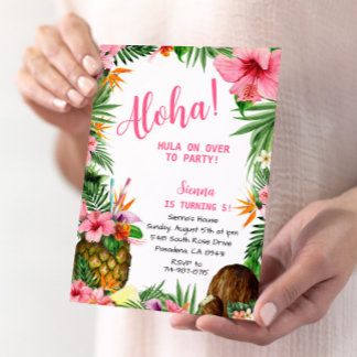 Rosa Aloha Birthday, Hawaiian Luau Tropical Einladung