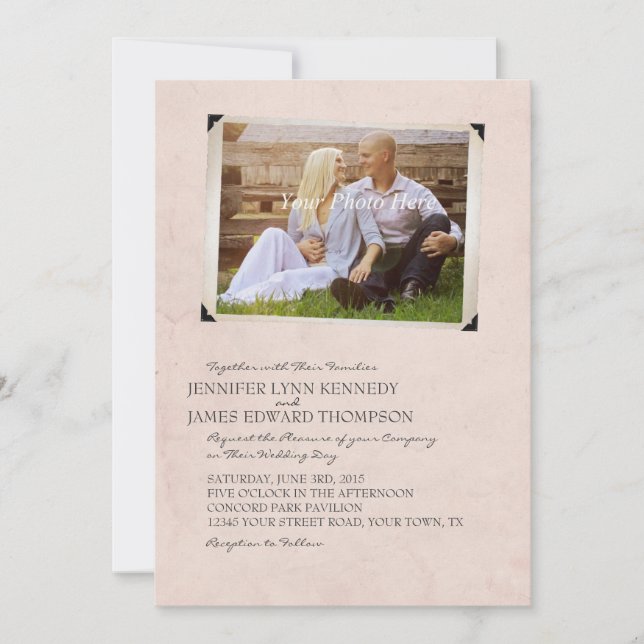 Rosa Alte Foto Album Page Hochzeit Einladungen (Vorderseite)