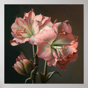 Rosa Amaryllis Blume Art Print Poster