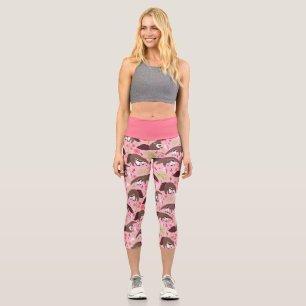 rosa ameisenbär niedliches tier floral  capri leggings