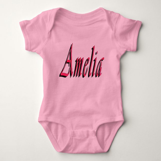 Rosa Amelia Girls Name Logo Baby Bodysuit Baby Strampler (Vorderseite)