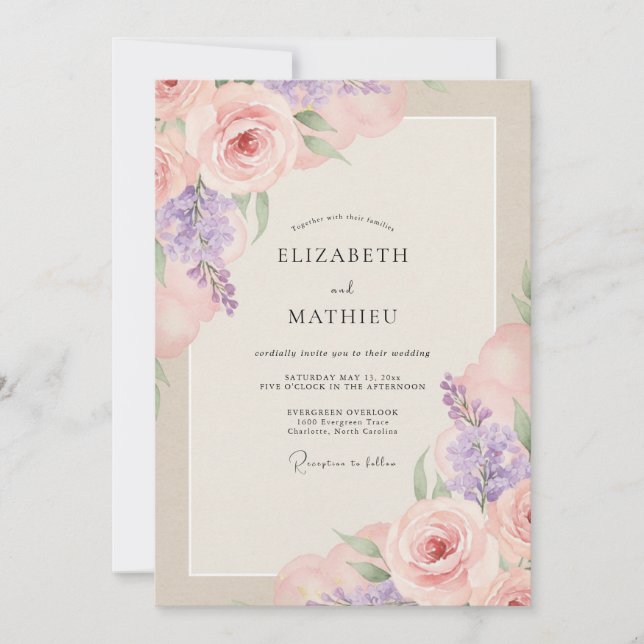 Rosa Amethyst Gemalte Hochzeit Einladung (Vorderseite)
