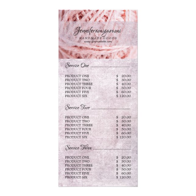 Rosa Amigurumi Tailor Garne Knittergewebe Werbekarte (Vorne)