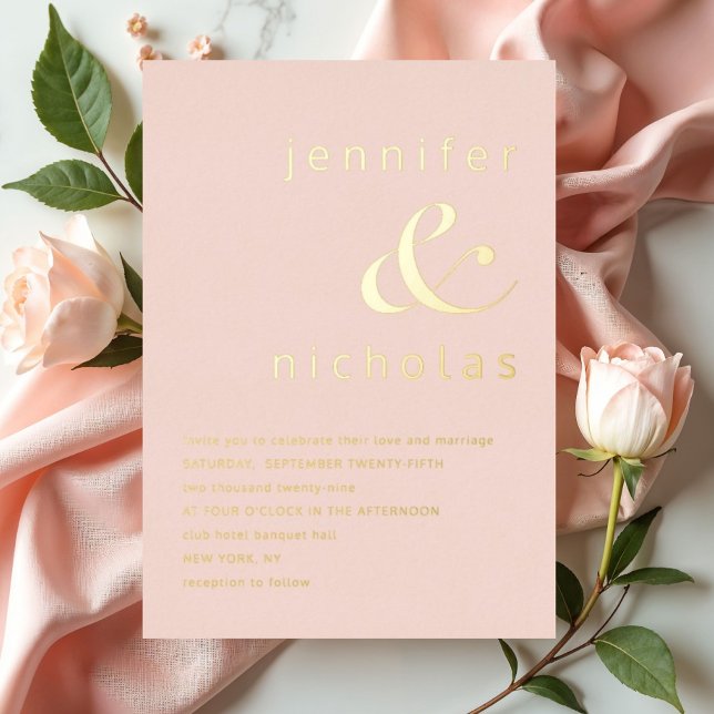 Rosa Ampere und Hochzeitsgold in elegantem Rosa Folieneinladung (Elegant Blush Pink Ampersand Wedding Gold Foil Invitation)