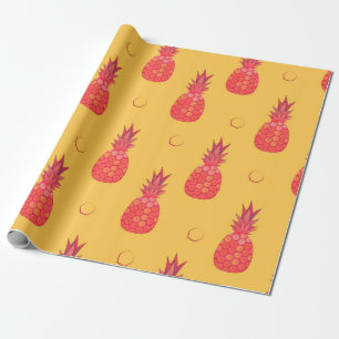 Rosa Ananas auf orangefarbenem Hintergrund. Nahtlo Geschenkpapier