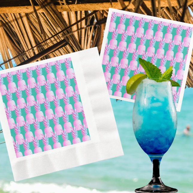 Rosa Ananas Caribbean Blue   Serviette (Festive pink pineapple paper napkins!)