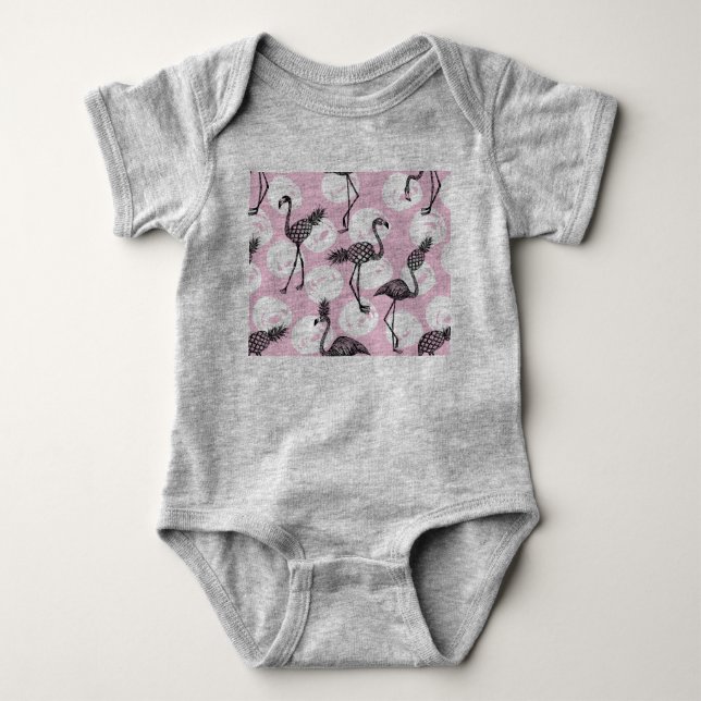 Rosa Ananas Flamingo Baby Strampler (Vorderseite)