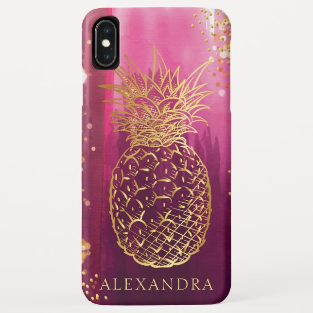 Rosa Ananas Gold Glitzer Personalisiert Case-Mate iPhone Hülle (Rückseite)