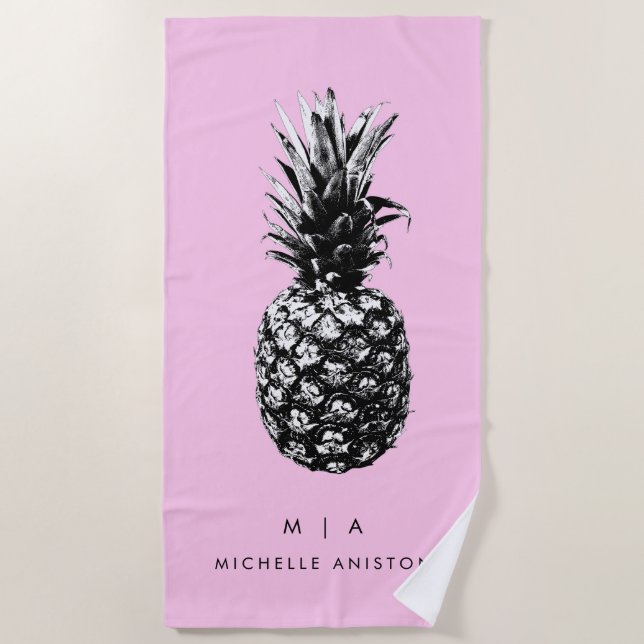 Rosa Ananas | Monogramm Custom Strandtuch (Vorderseite)