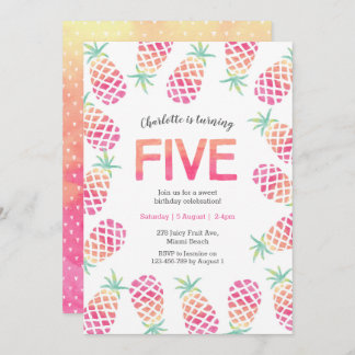 Rosa Ananas tropisch 5. Geburtstag Einladung