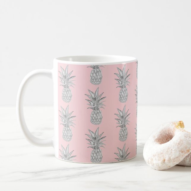 Rosa Ananas Tropisches Gemälde Kaffeetasse (Mit Donut)