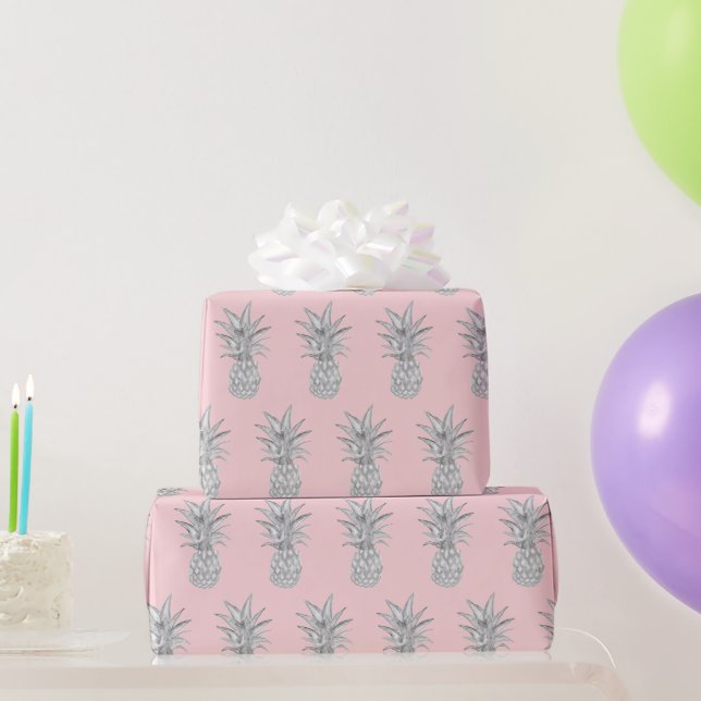 Rosa Ananas tropisches Muster Geschenkpapier (Partygeschenke)